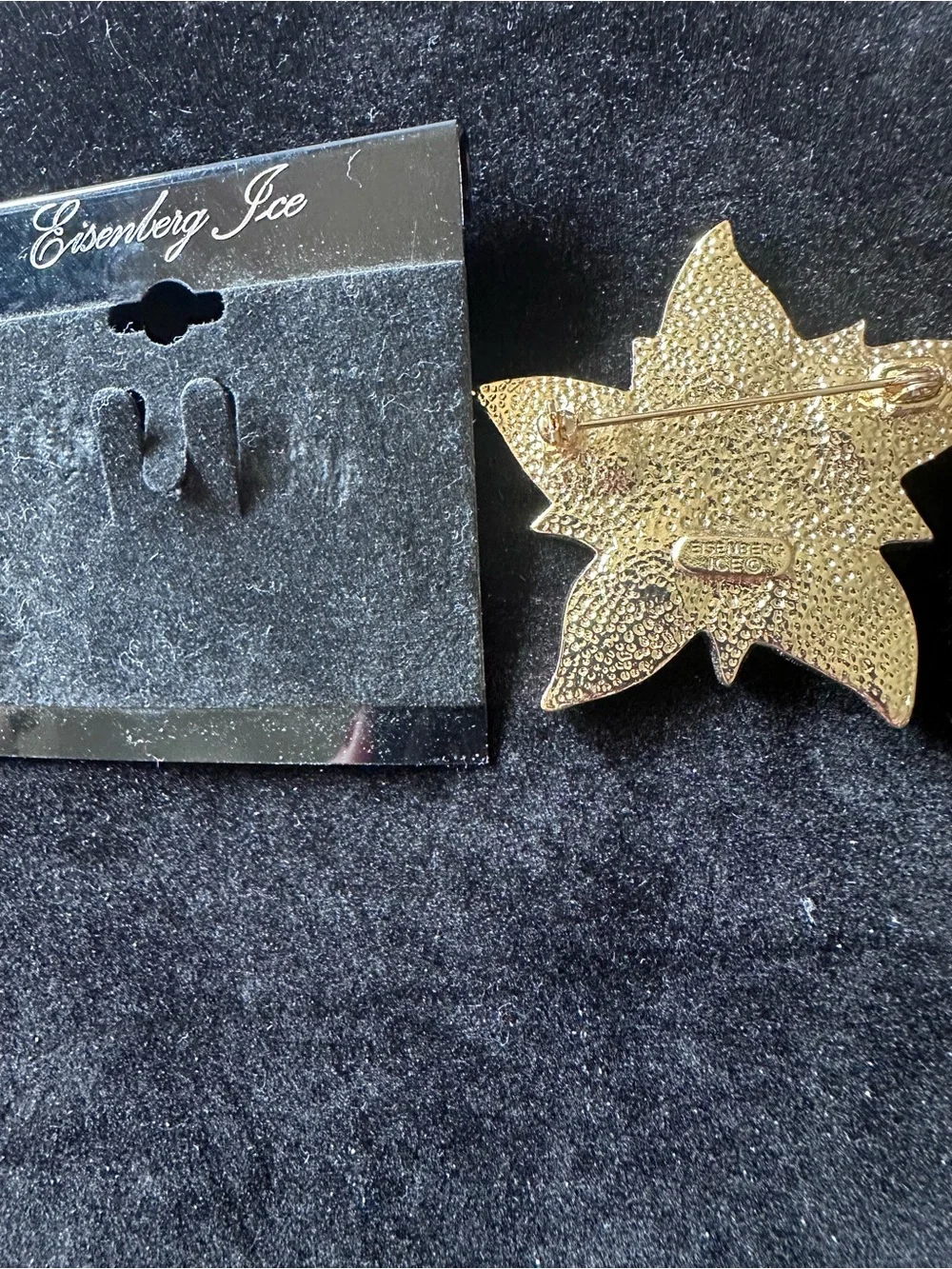 593- Vtge. Eisenberg Ice Poinsettia Brooch brand new on card Red Poinsettia